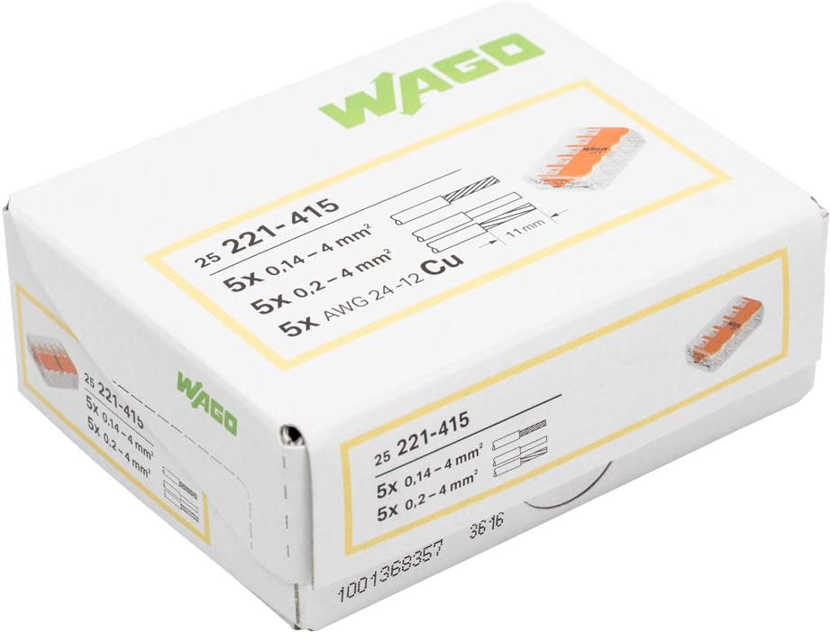 WAGO 221-415 — 5-Way Compact Lever Connector, 32 A (Pack of 25)