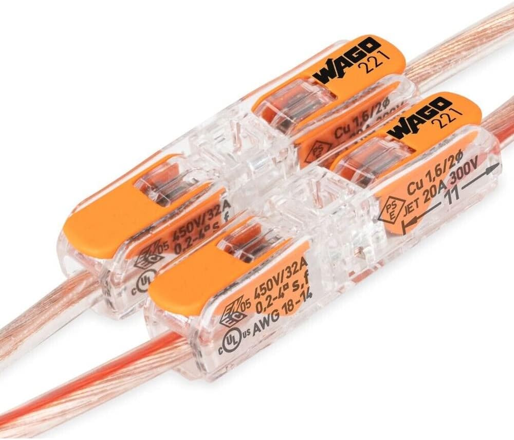Wago 221-2411 2-Way 32A Inline Lever Connectors (Pack of 60)