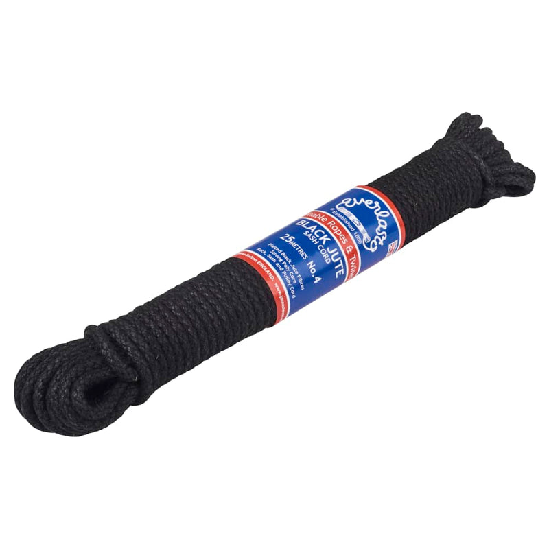 Everlasto No.4 Black Jute Sash Cord - 6mm Diameter - 25m Knot