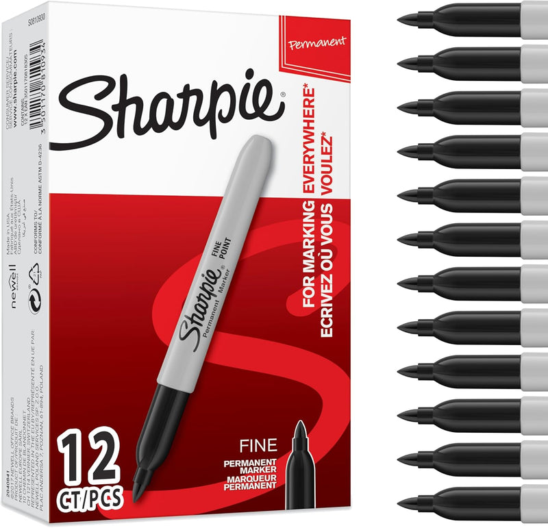 Sharpie Permanent Markers – Fine Point Black (Pack of 12)