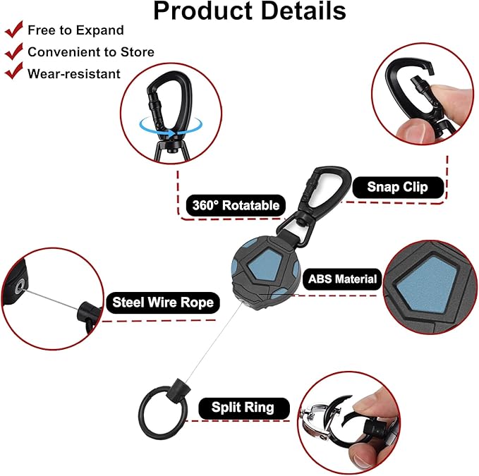 Medium-Duty Retractable Lanyard Keychain – 60cm Steel Wire for Tools & Badges