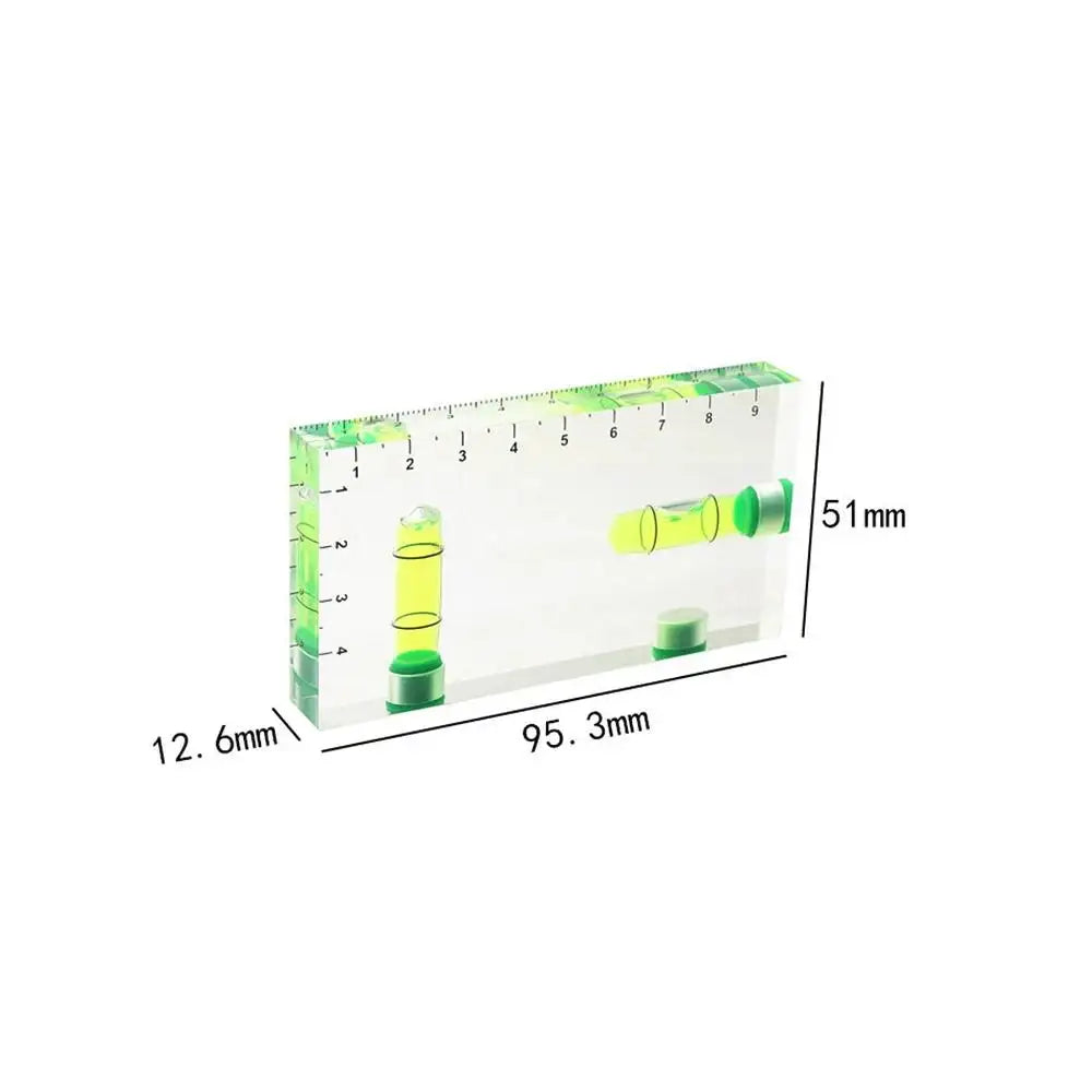 Close-up of the spirit level bubble indicating precise horizontal alignment.