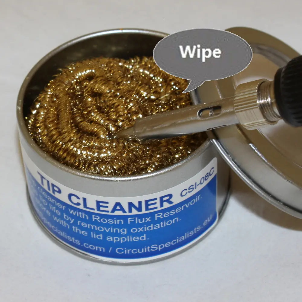 Soldering Iron Tip Cleaner — Brass Wire Sponge with Stainless Steel Holder & Rosin Flux