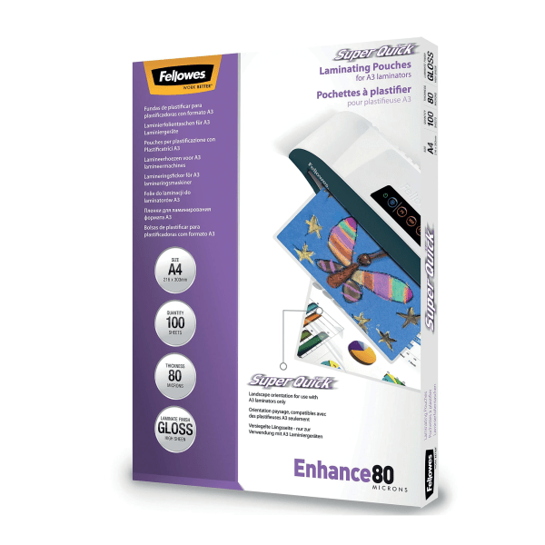 Fellowes A4 Laminating Pouches — Gloss Finish, Pack of 100