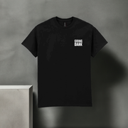 Front view of the black Going Dark Ltd Workwear T-Shirt, featuring a classic crew neck and short sleeves.