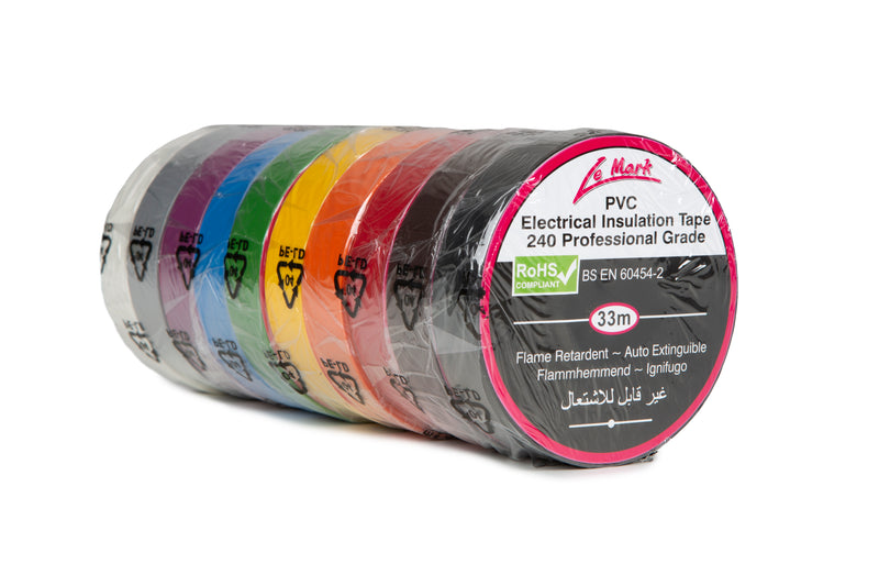 PVC Electrical Insulation Tape — 19 mm × 33 m (10-Colour Multipack)