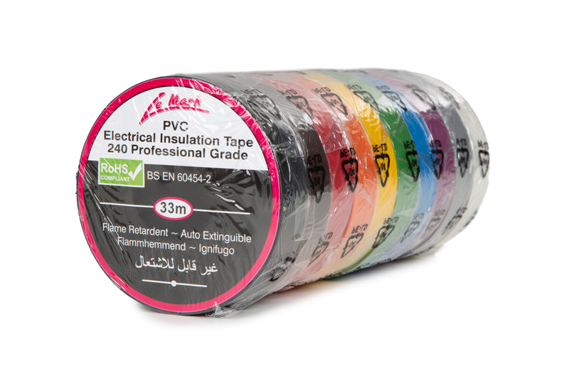 PVC Electrical Insulation Tape — 19 mm × 33 m (10-Colour Multipack)