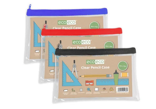 90% Recycled Clear Flat Pencil Case — 20 × 13 cm (Pack of 3)