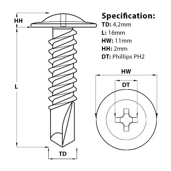 Timco Metal Framing Screws Wafer Head - 4.2 x 16mm (1000pk)