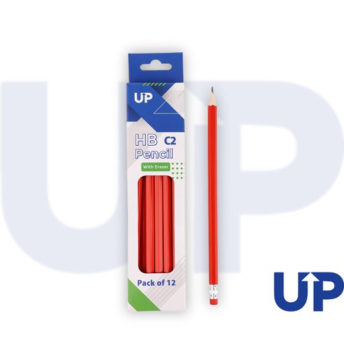 C2 HB Wood-Cased Pencils with Eraser — Pack of 12