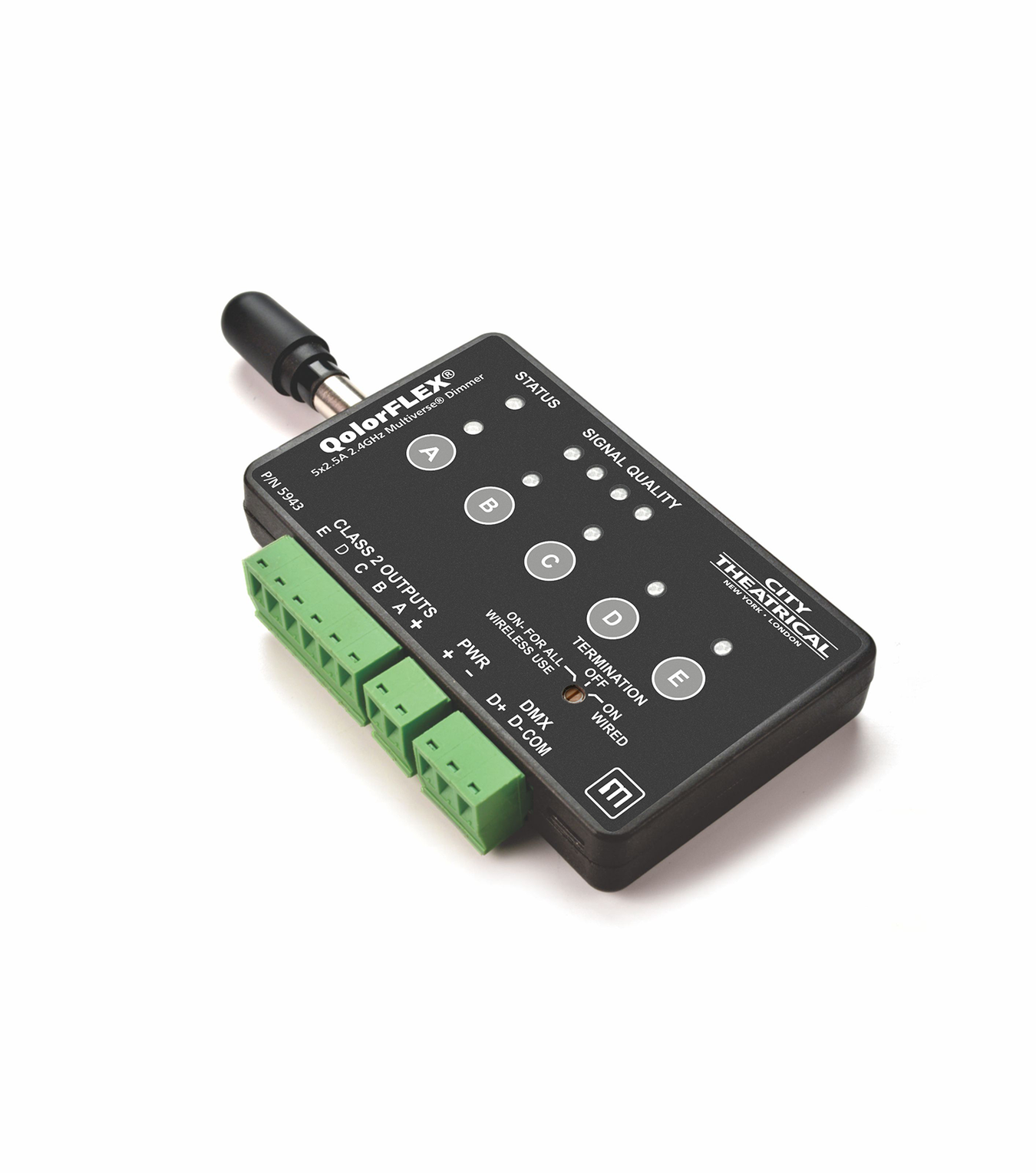 City Theatrical QolorFLEX 5x2.5A 2.4GHz MULTIVERSE Dimmer - Wireless DMX Dimmer City Theatrical