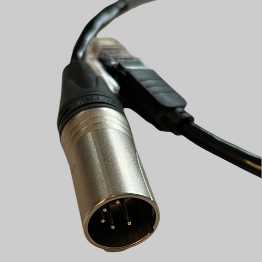 Close-up of a XLR microphone connector on a gray background