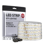 BTF-LIGHTING 5050 RGBCCT 5-in-1 LED Tape – 24V, 112 LEDs/m, 3000K–6000K, IP30, 5m BTF-LIGHTING