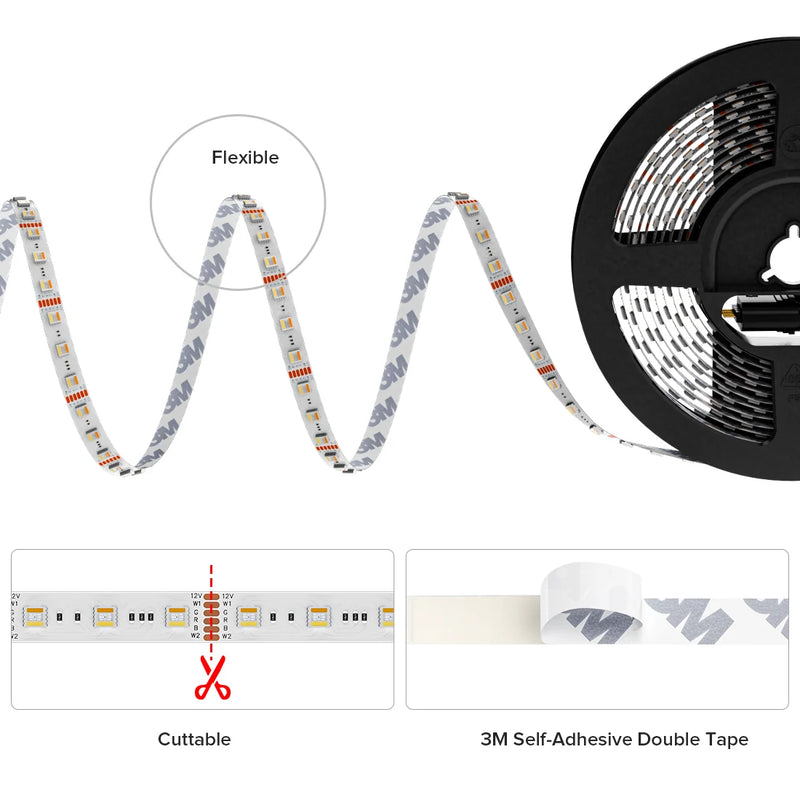 BTF-LIGHTING 5050 RGBCCT 5-in-1 LED Tape – 24V, 60 LEDs/m, 3000K–6500K, IP30, 5m BTF-LIGHTING