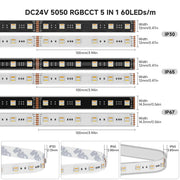 BTF-LIGHTING 5050 RGBCCT 5-in-1 LED Tape – 24V, 60 LEDs/m, 3000K–6500K, IP30, 5m BTF-LIGHTING