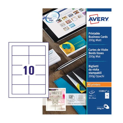 Avery C32011-25 Blank Cards for Moving Light Labels – 85×54mm (250 Pack)