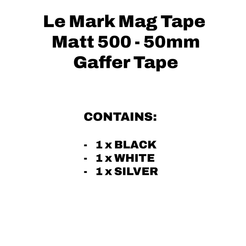 Le Mark MagTape® 500 Matt Gaffer Tape – Black, White & Silver Bundle