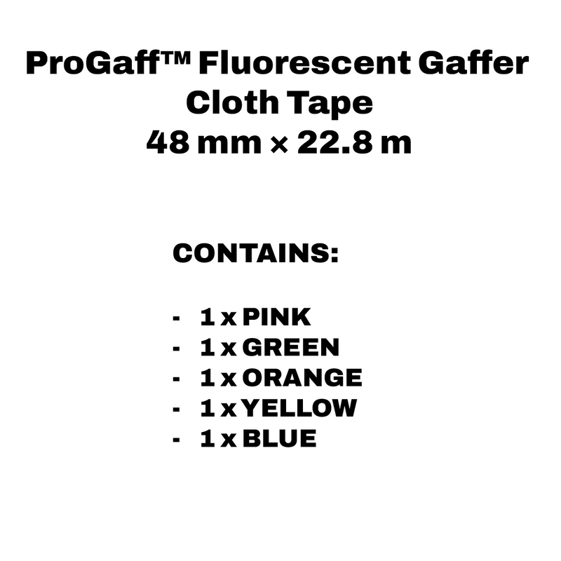 ProGaff™ Fluorescent Gaffer Cloth Tape 48mm x 22.8m – All Colour Bundle