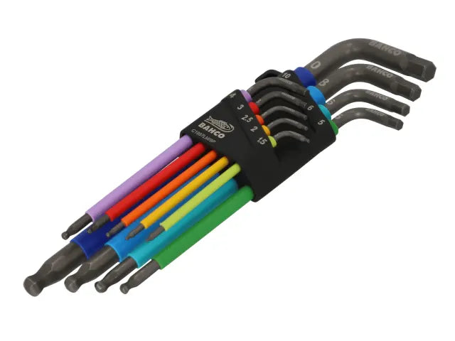Bahco Metric Long Ball End Coloured Hex L-Key Set – 9 Piece (1.5–10mm)