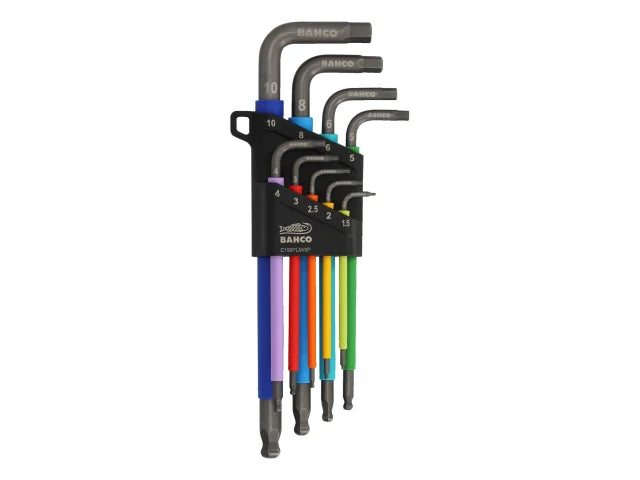 Bahco Metric Long Ball End Coloured Hex L-Key Set – 9 Piece (1.5–10mm)