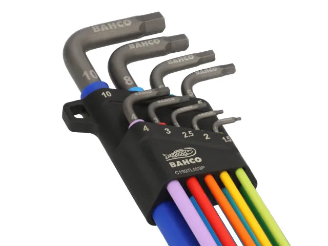 Bahco Metric Long Ball End Coloured Hex L-Key Set – 9 Piece (1.5–10mm)