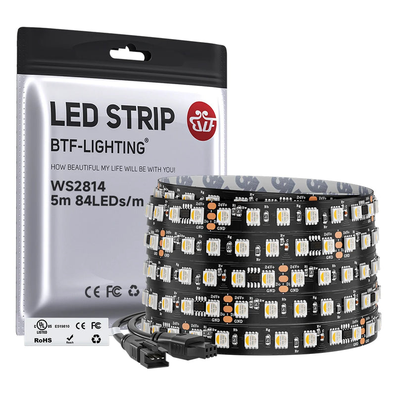 LED strip with packaging on a white background
