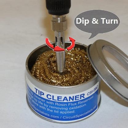 Soldering Iron Tip Cleaner — Brass Wire Sponge with Stainless Steel Holder &amp; Rosin Flux