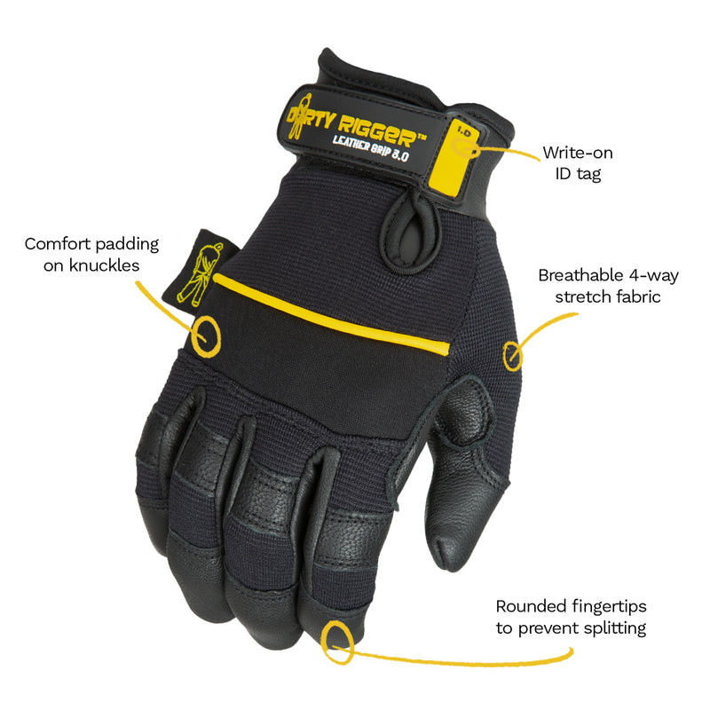 Dirty Rigger Leather Grip 3.0 Rigger Gloves – Full Fingered