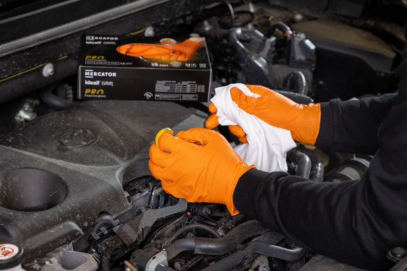Ideall® Grip Orange Heavy-Duty Nitrile Gloves – Box of 100