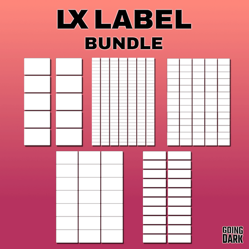  "LX Label Bundle packaging displaying 2500+ writable labels for live event equipment.