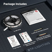BTF-Lighting LED strip package with components on a grid surface