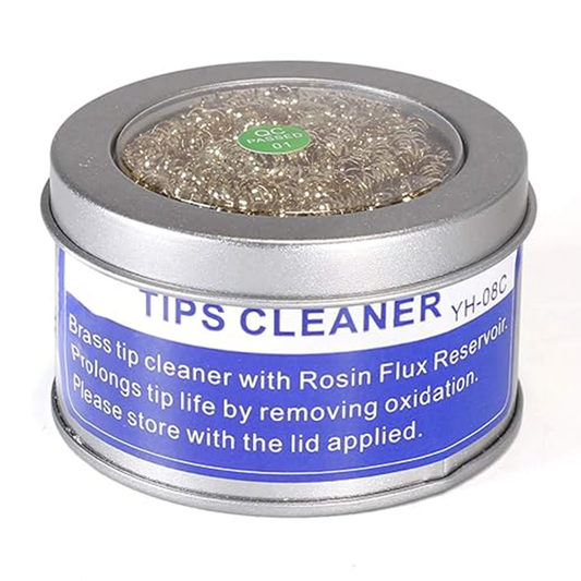 Soldering Iron Tip Cleaner — Brass Wire Sponge with Stainless Steel Holder &amp; Rosin Flux