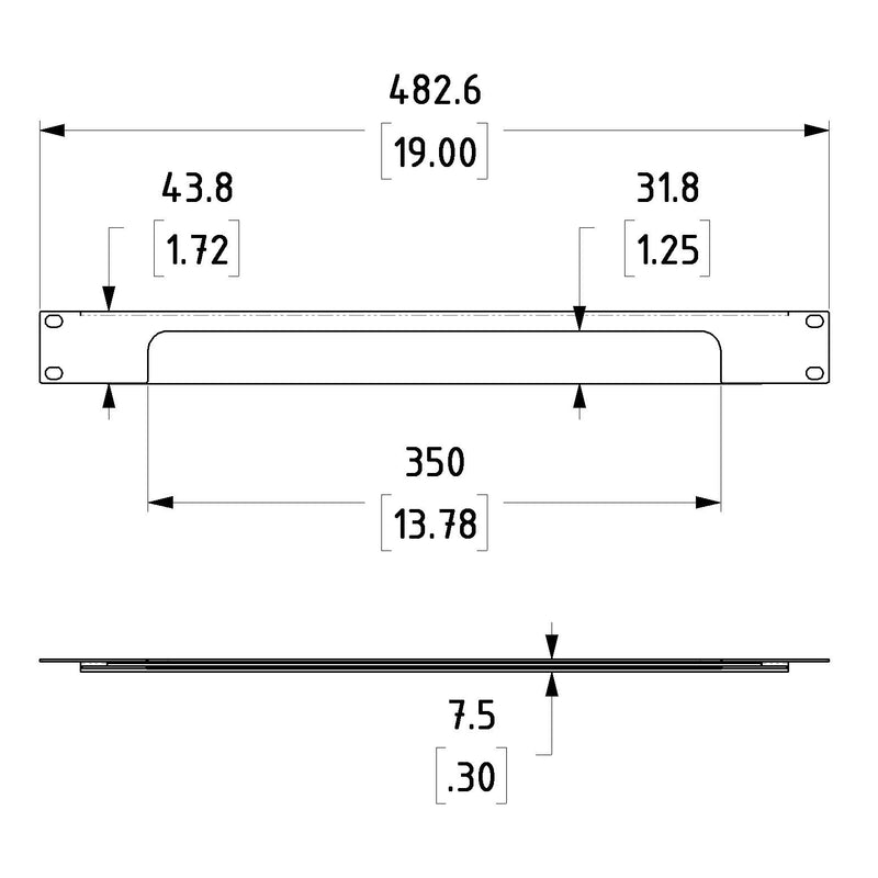 Penn-Elcom 1U Open Black Rack Panel with Cable Access Slot & Brushes