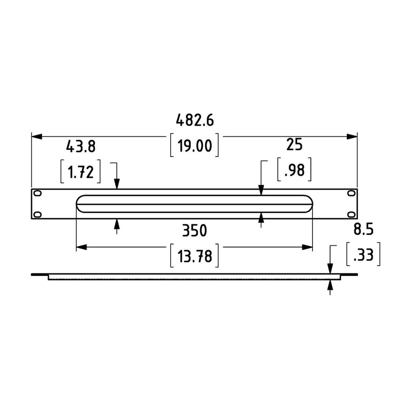Penn-Elcom 1U Black Rack Panel with Cable Access Slot & Brushes