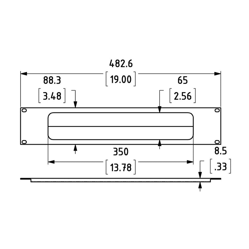 Penn-Elcom 2U Black Rack Panel with Cable Access Slot & Brushes