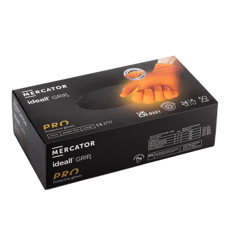 Ideall® Grip Orange Heavy-Duty Nitrile Gloves – Box of 100