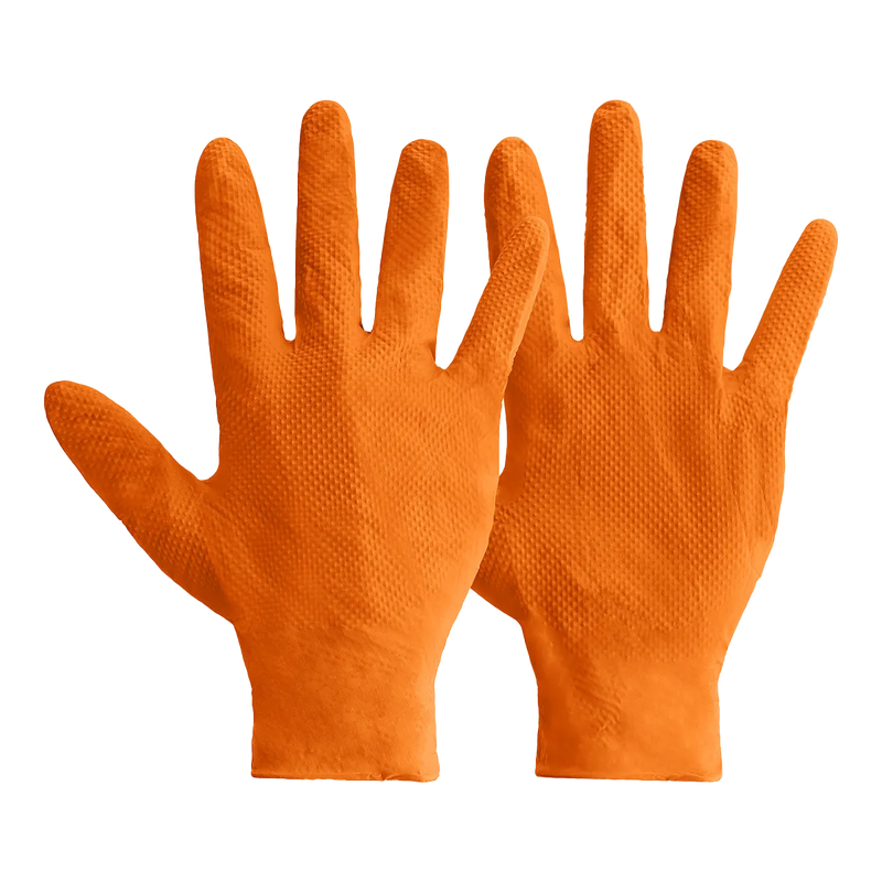 Ideall® Grip Orange Heavy-Duty Nitrile Gloves – Box of 50
