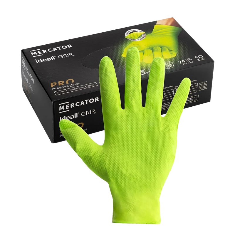 Ideall® Grip Green Extra Heavy-Duty Nitrile Gloves – Box of 50