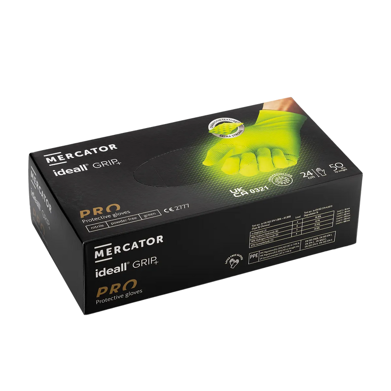 Ideall® Grip Green Extra Heavy-Duty Nitrile Gloves – Box of 50