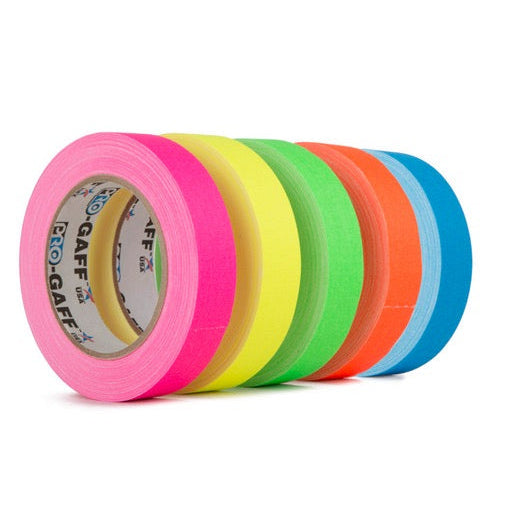 Set of Pro-Gaff gaffa tape in various bright colors on a white background