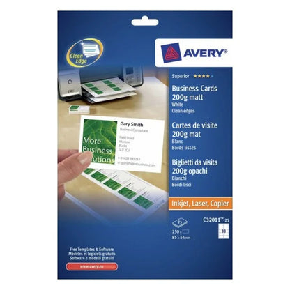 Avery C32011-25 Blank Cards for Moving Light Labels – 85×54mm (250 Pack)
