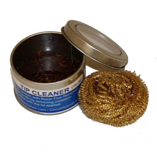 Soldering Iron Tip Cleaner — Brass Wire Sponge with Stainless Steel Holder &amp; Rosin Flux