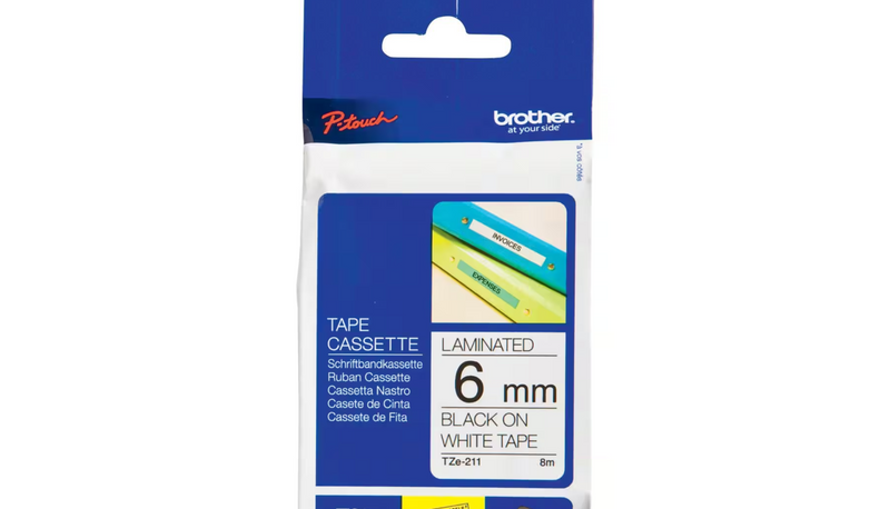 Brother TZe Black On White – Laminated Label Tape (8m)