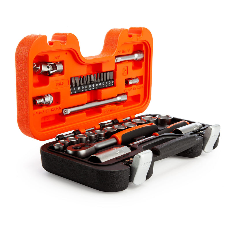Bahco S330 34-Piece Socket Set – Metric Hex + Ratchet, 1/4″ & 3/8″ Drive