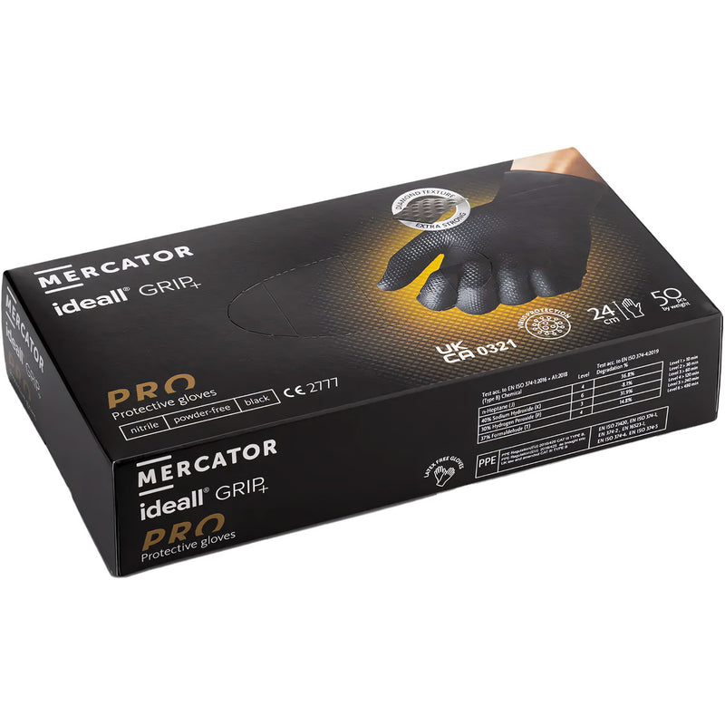 Mercator Ideal Grip Black Nitrile Gloves – Pack of 50