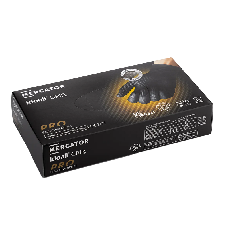 Ideall® Grip Black Heavy-Duty Nitrile Gloves – Box of 50