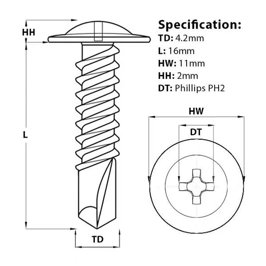 Timco Metal Framing Screws Wafer Head - 4.2 x 16mm (1000pk)