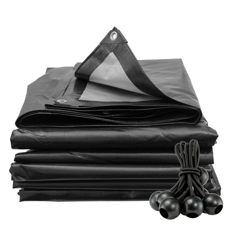 Black/Silver L-Grade Tarpaulin with Bungee Balls (Black)